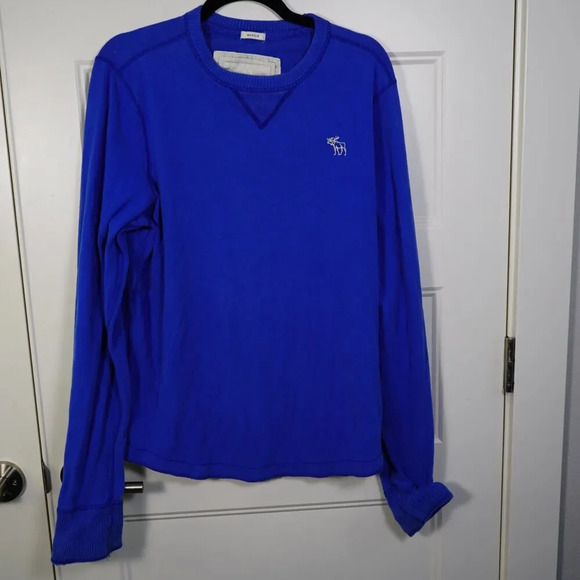 ABERCROMBIE & FITCH Pullover Shirt Sz XL Blue White‎ Moose Logo Sweatshirt - Picture 1 of 6